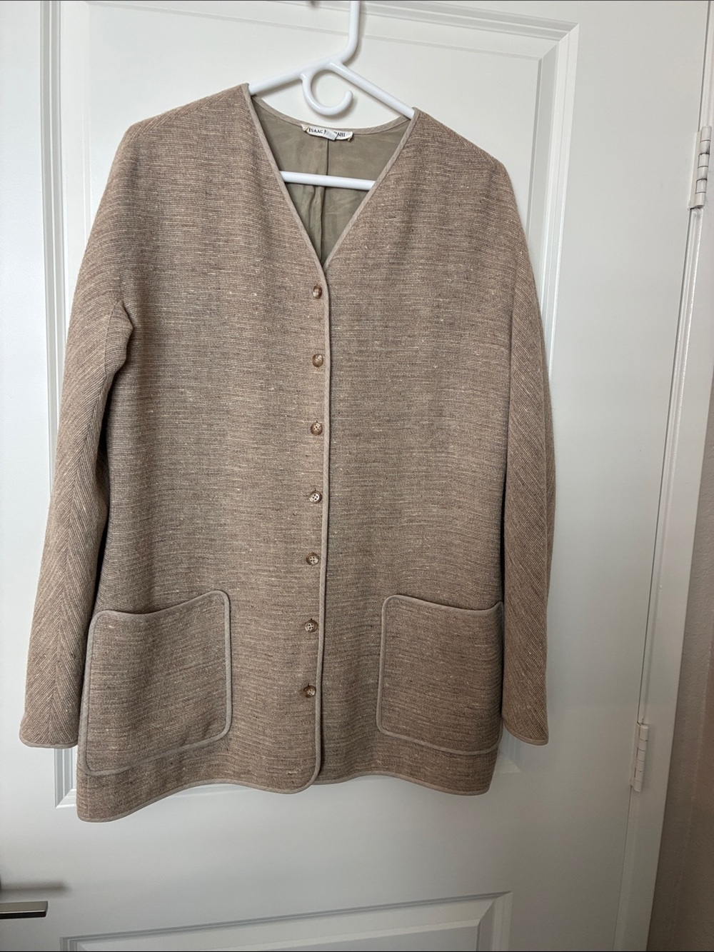 Isaac Mizrahi Wool Alpaca Beige Button-Front Cardigan Jacket